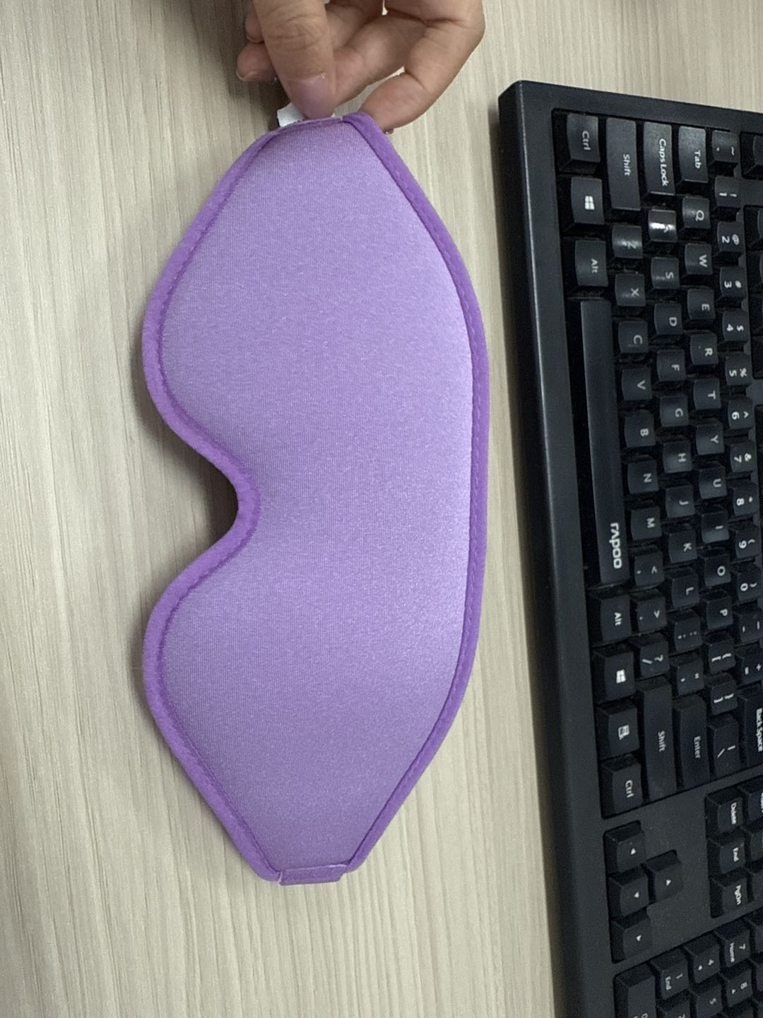 Prototype contoured sleep mask sample being tested